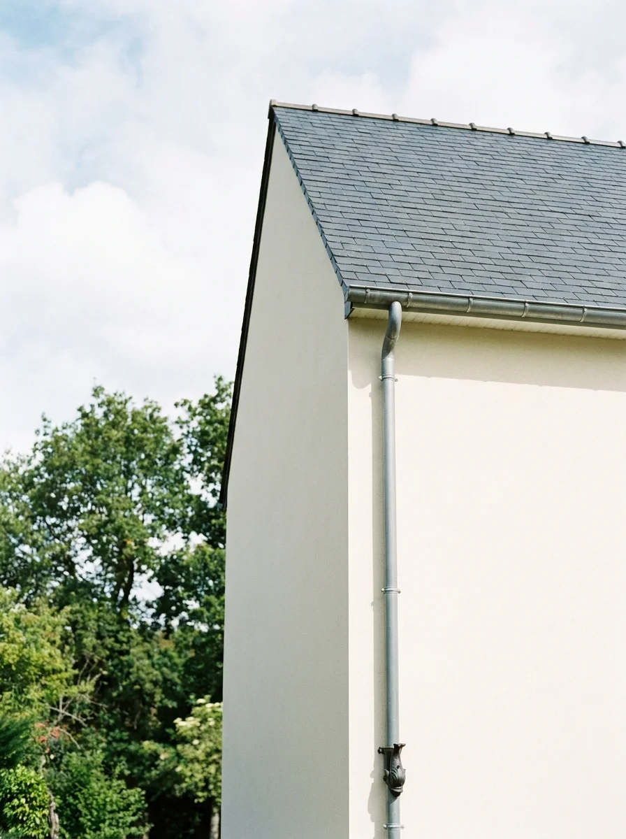 Descente de gouttiere zinc posee le long du pignon avec dauphin par Zimmermann
