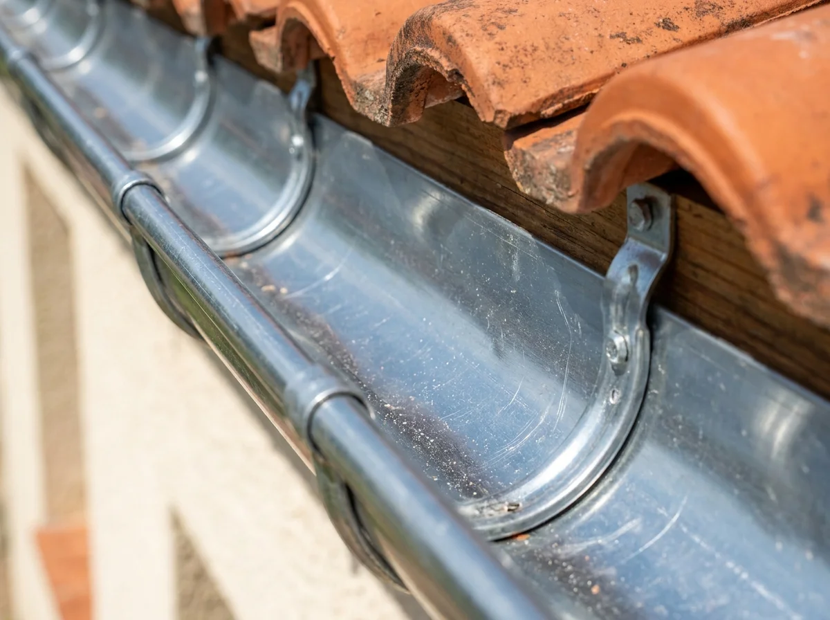 Detail gouttiere neuve et fixations sur toiture tuile par Zimmermann